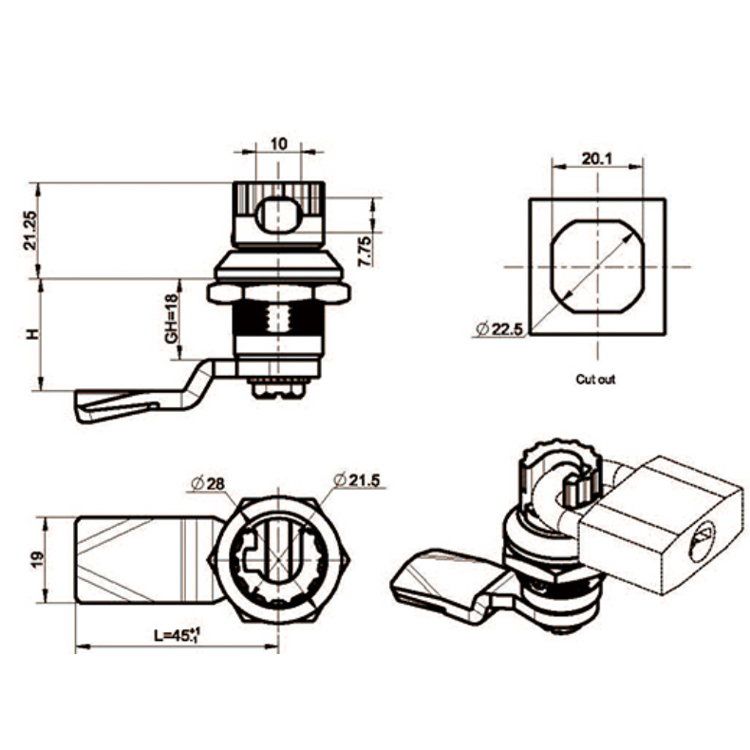Tombol Jenis Padlock Jenis Cam Lock-A6041
